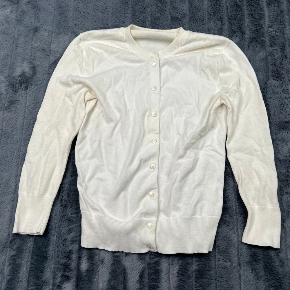 J.Crew Women Off White Cotton Blend Button Front Cardigan Sweater XS RN77388